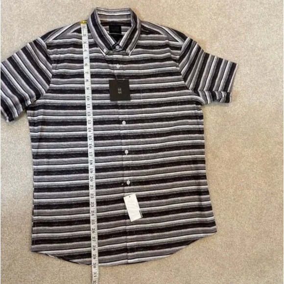 14th & Union Men's Trim Fit Short Sleeve Button Down Shirt Grey Sketch Stripe Lg - Picture 6 of 7